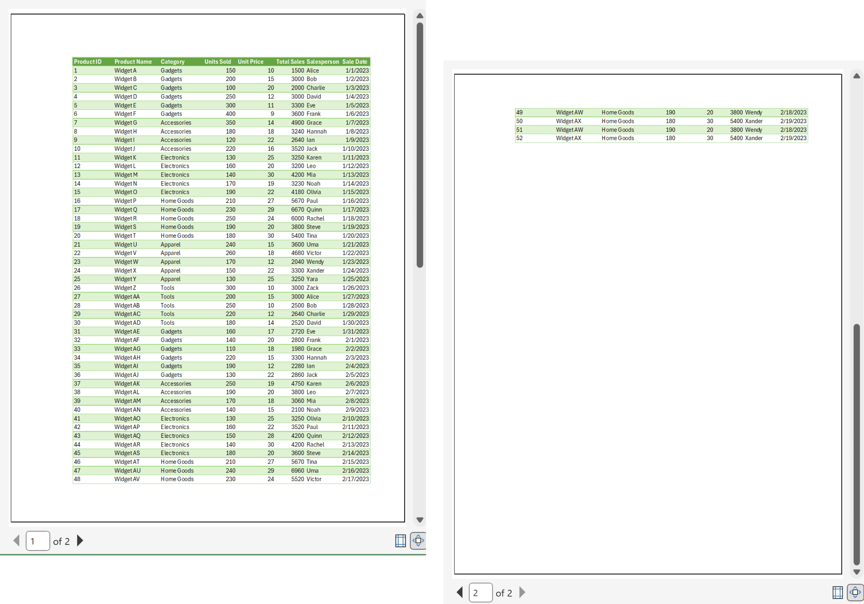 Fit Table Width to Print Width