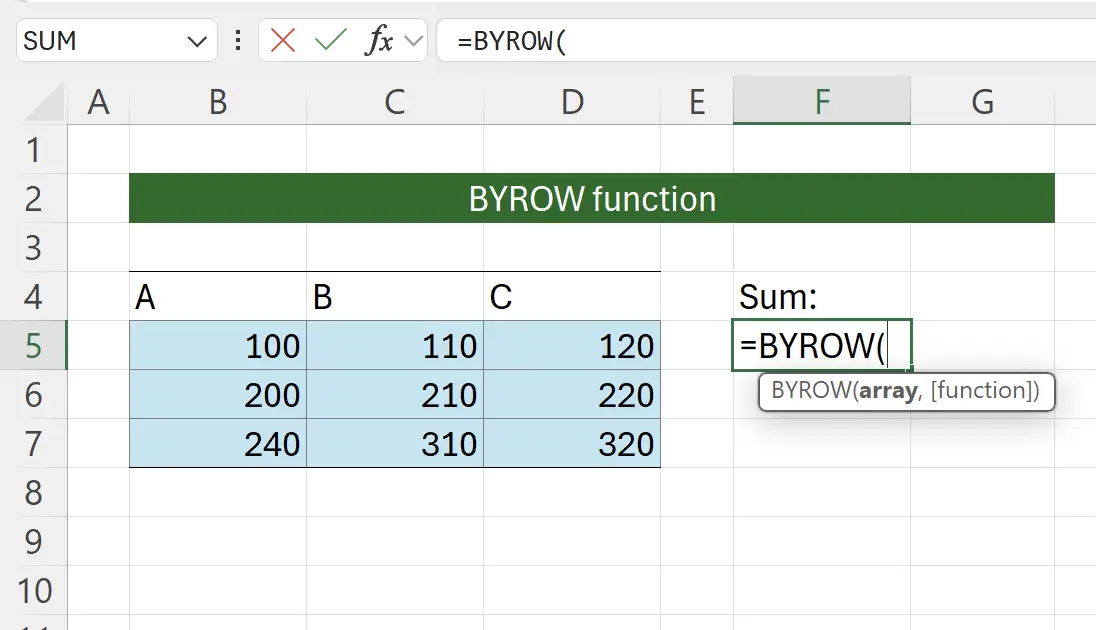 Commencer avec la fonction BYROW