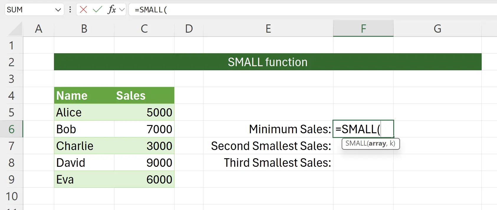 Getting Started with the SMALL Function