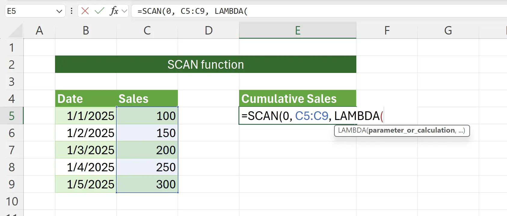 Enter SCAN Function Parameters