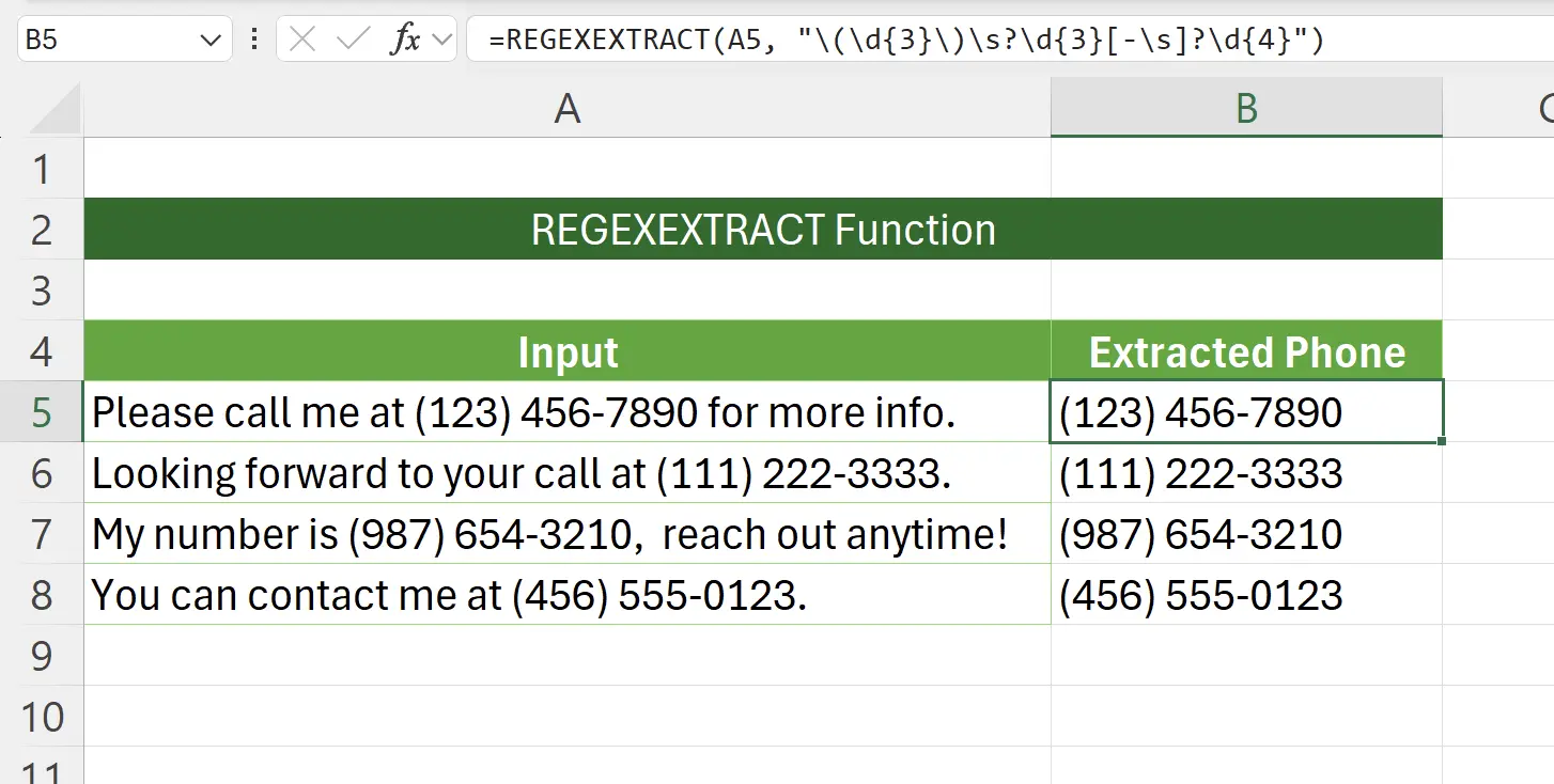 Einführung in die REGEXEXTRACT-Funktion