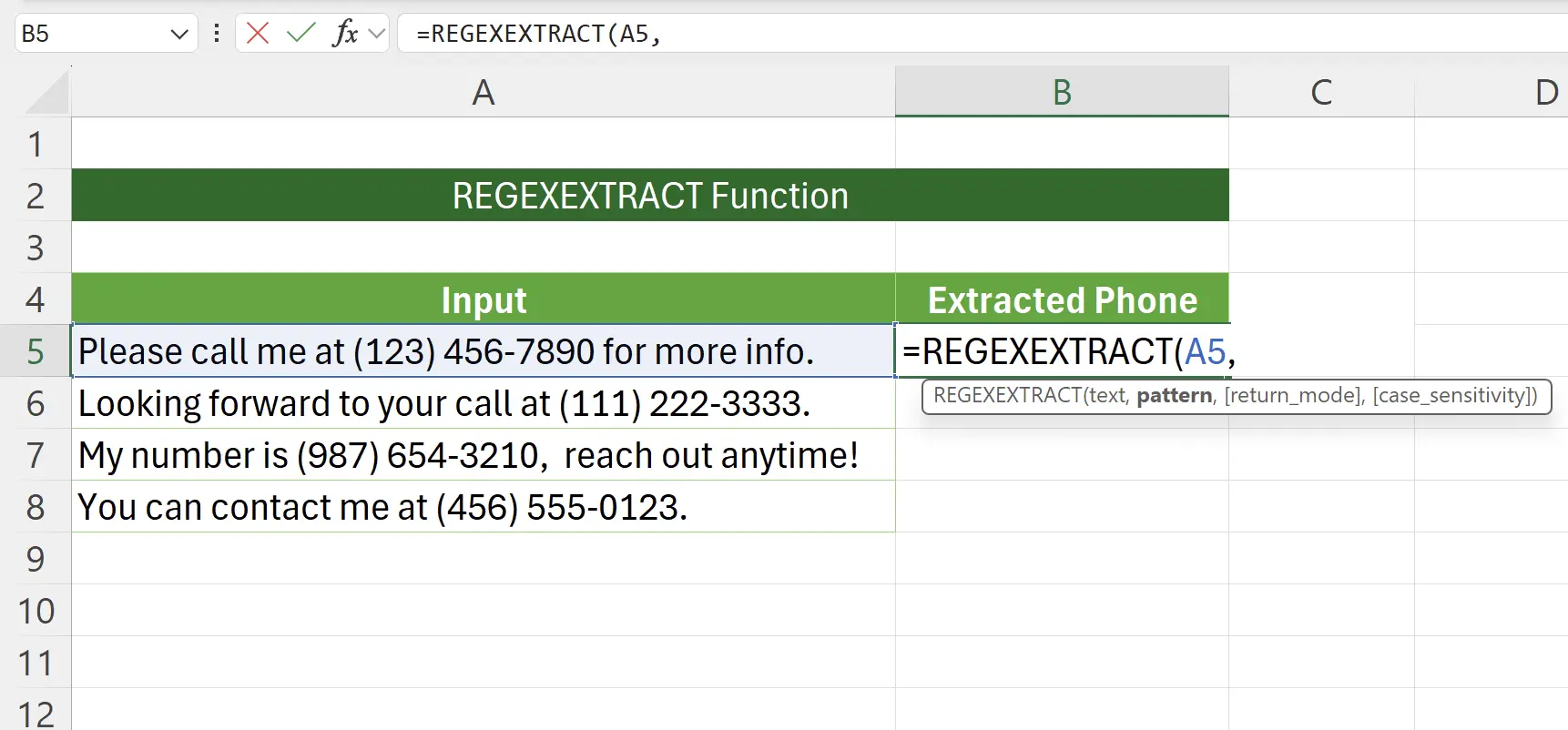 Einstieg in die REGEXEXTRACT-Funktion