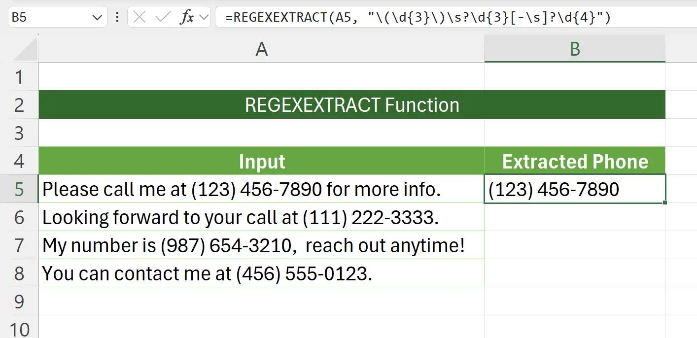 REGEXEXTRACT-Funktion tritt in Kraft