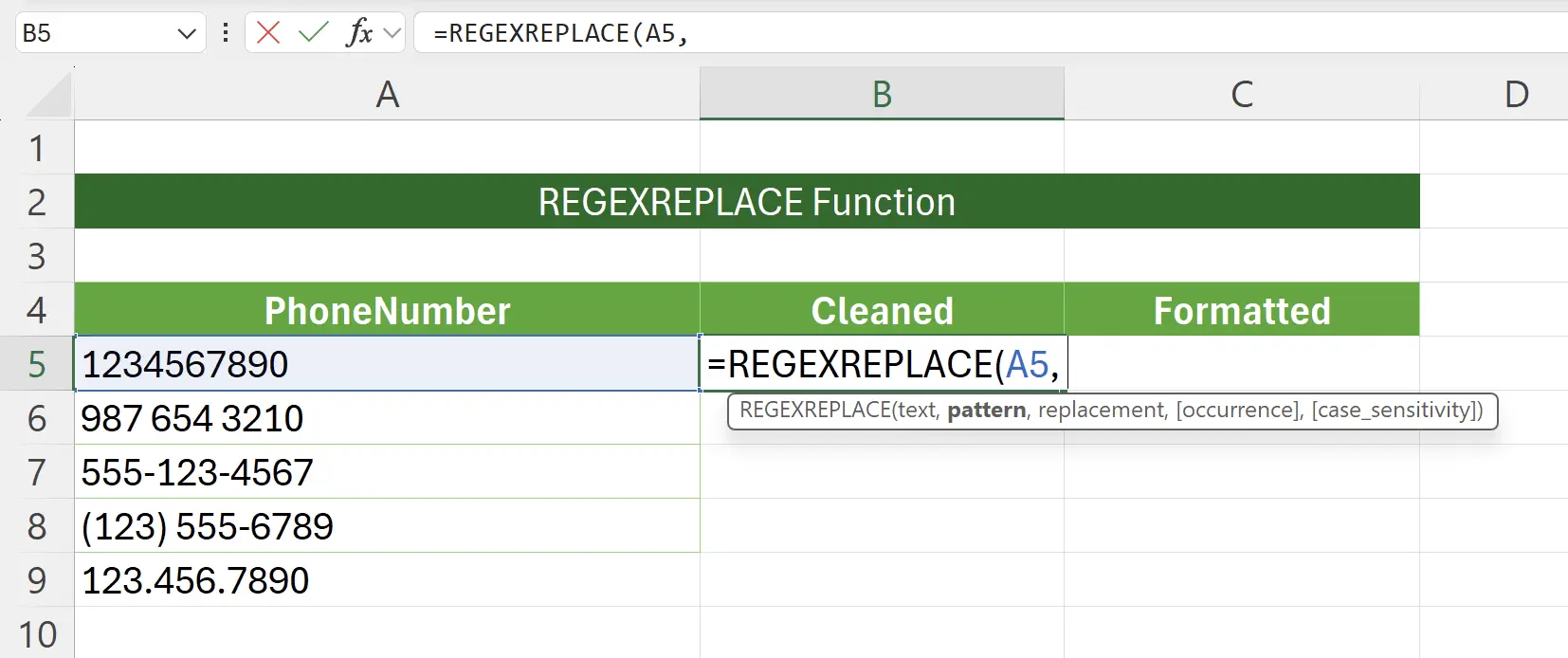 Einstieg in die REGEXREPLACE-Funktion