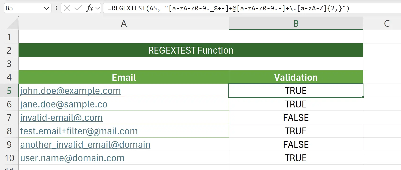 Einführung in die REGEXTEST-Funktion