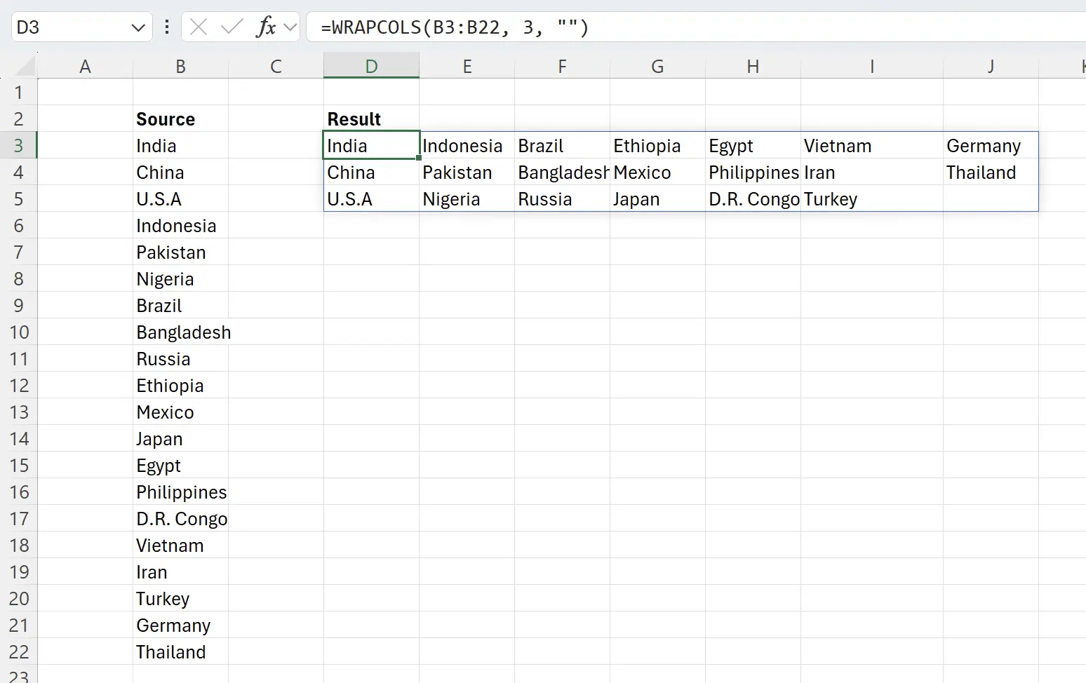 Excel WRAPCOLS 简介